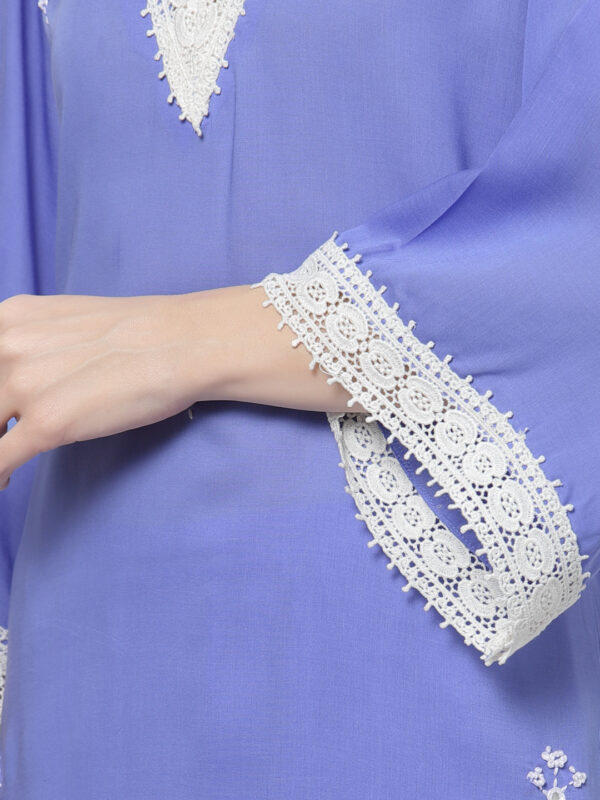 Hand Embroidered Blue Flared Sleeves Viscose Modal Kurta