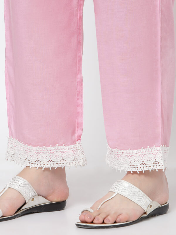 Viscose Modal Pink and White Ethnic Palazzo with Lace
