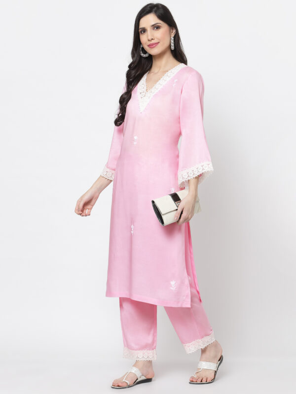 Hand Embroidered Pink and Classic Rose Thread Work Kurta
