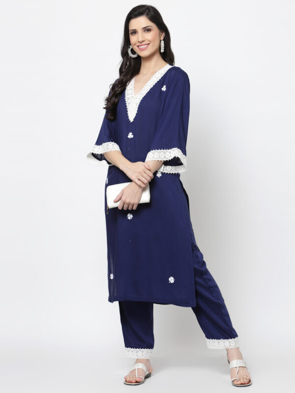 Viscose Modal Navy Blue Ethnic Palazzo with Lace