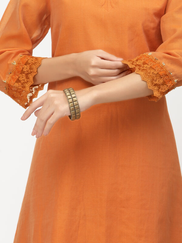 Orange Chanderi Hand Embroidered A-Line Kurta with Palazzo