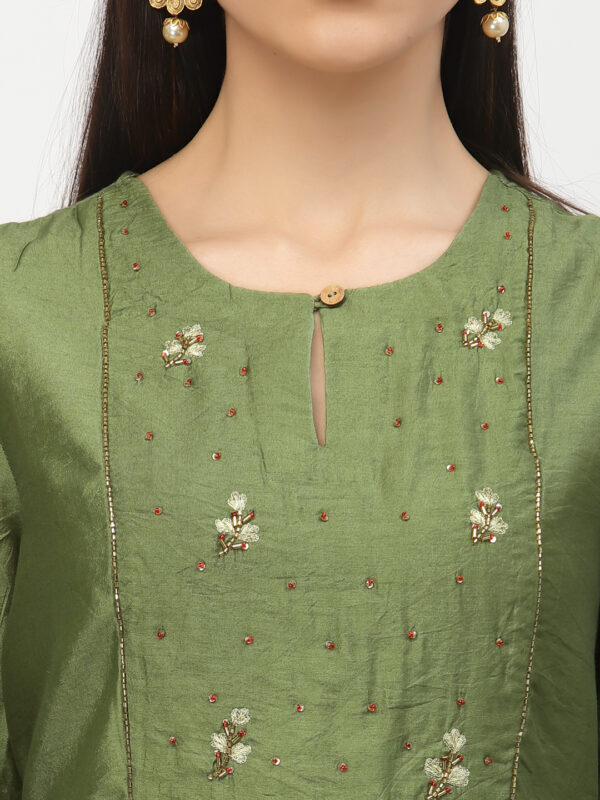 Green Beads and Stones A-Line Kurta with Palazzo Set