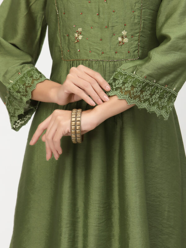 Green Beads and Stones A-Line Kurta with Palazzo Set