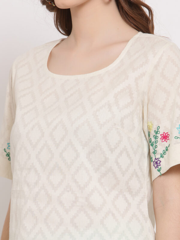 White Cotton Hand Embroidered Top