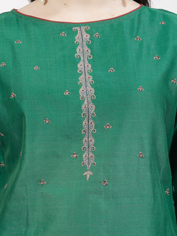 Green Hand Embroidered Chanderi Silk Kurta with Palazzo