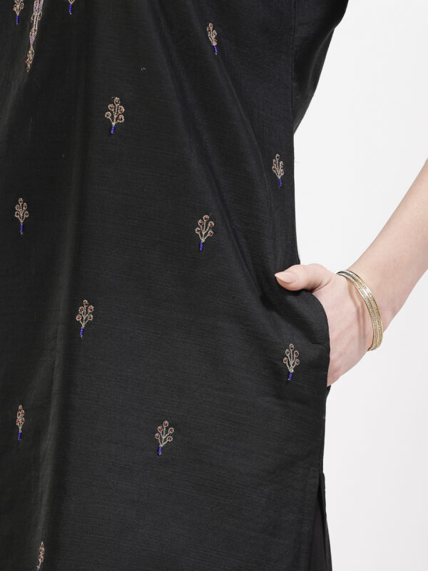 Black Hand Embroidered Chanderi Silk Kurta with Palazzo