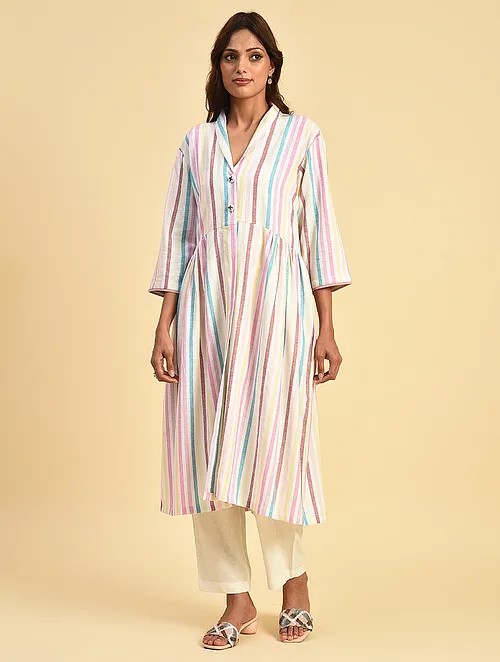 Multi colored striped Hand embroidered Linen Jacket