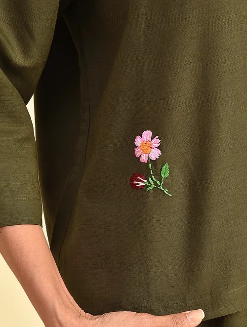 Green Hand embroidered Linen Jacket